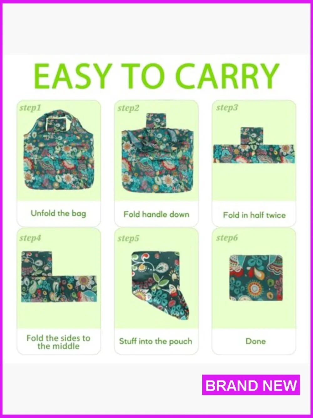 Foldable Reusable Grocery Totes 6 Pack Nylon Shopping Bags Machine Washable